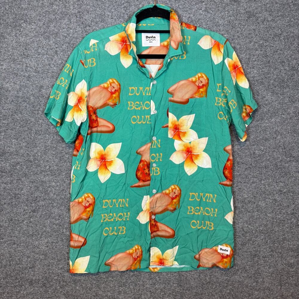 Duvin Shirt Mens Small Green Hawaiian Shirt Hawaiian‎ Girl Beach Club Floral